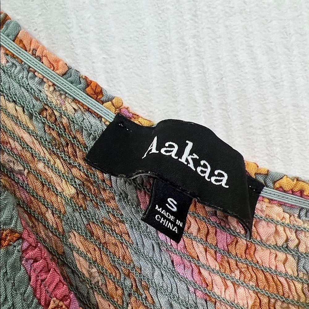 Aakaa - Colorful Floral Smocked Cross Chest Slit Long Maci Dress Size Small - Picture 8 of 12
